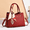 A257Red, variant on Blue Textured Faux Leather Tote Bag with Scarf & Leaf Pendant Charm, Dual Top Handles & Removable Crossbody Strap