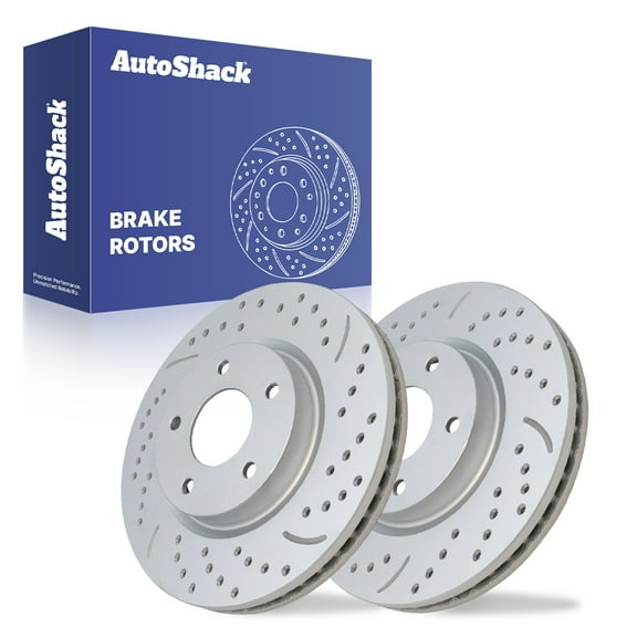 AutoShack Front Brake Rotors for Jeep, Patriot 2007-2017 Compass 2007-2017, 4WD AWD FWD L4 2.0L 2.4L - Coated Drilled & Slotted - Silver Matte Finish - TurboGuard - 11.57" (293.9 mm), 5-Lug