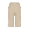 thumbnail image 5 of THDHVS Bermuda Shorts for Women,Womens Shorts,Womens Solid Color Casual Shorts Summer Comfy Cotton Linen Elastic Waist Drawstring Shorts with Pockets Khaki L, 5 of 7