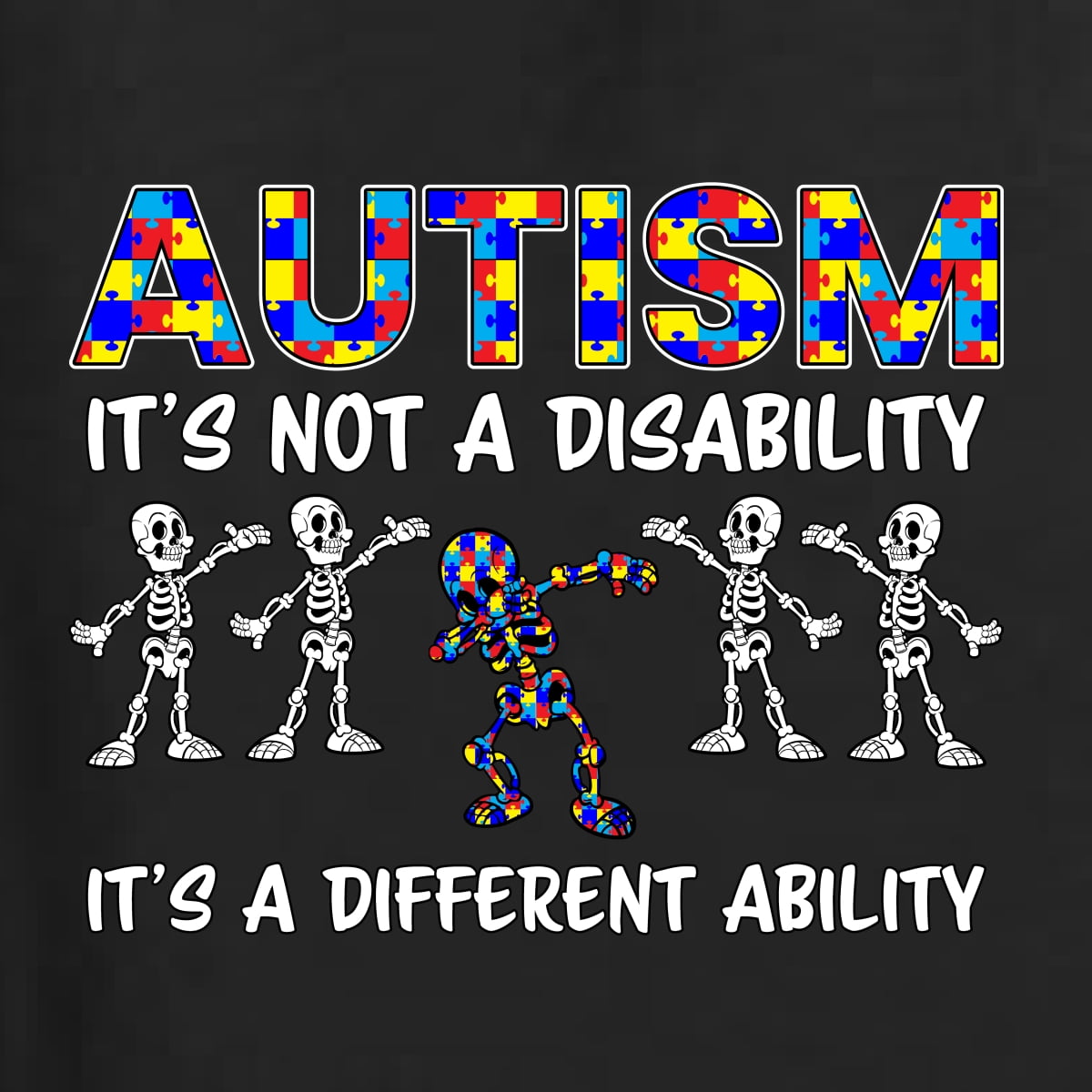 Autism Is Not A Disablity Itâ€™s A Different Abilty | Autism Awareness Dabbing Skeleton Inspirational Christian Mens Long Sleeve Shirt, Black, Medium