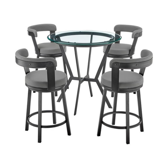 Armen Living Naomi and Bryant 5-Piece Counter Height Dining Set in Black Metal and Grey Faux Leather