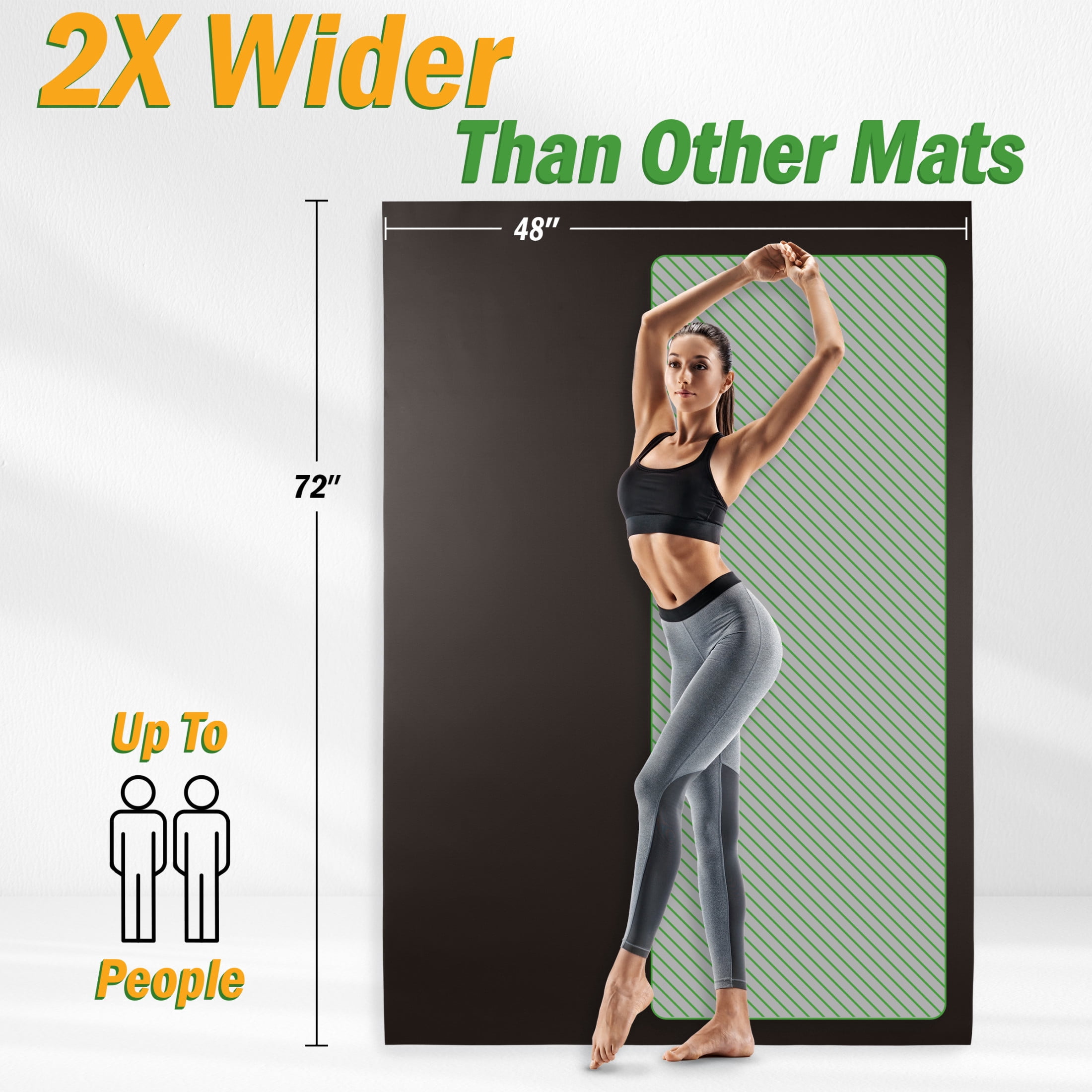 Wakeman Large Yoga Mat - 6’x4’ 8mm Thick Non-Slip Wide Exercise Mat, Black