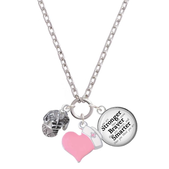 Delight Jewelry Silvertone Nursing Medley - Nurse Hat, Chart, Caduceus Spinner - Light Pink Heart Nurse Strong Zoe Necklace