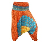 Mogul Women's Loose Baggy Harem Pant Orange Mandala Print High Waist Pants