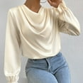 thumbnail image 4 of Camisa de manga larga de gasa para mujer, camiseta holgada con cuello en V drapeada, 4 of 6