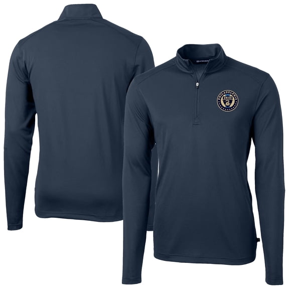 Men's-Cutter & Buck  Navy Philadelphia Union Big & Tall Virtue Eco Pique Recycled Quarter-Zip Top