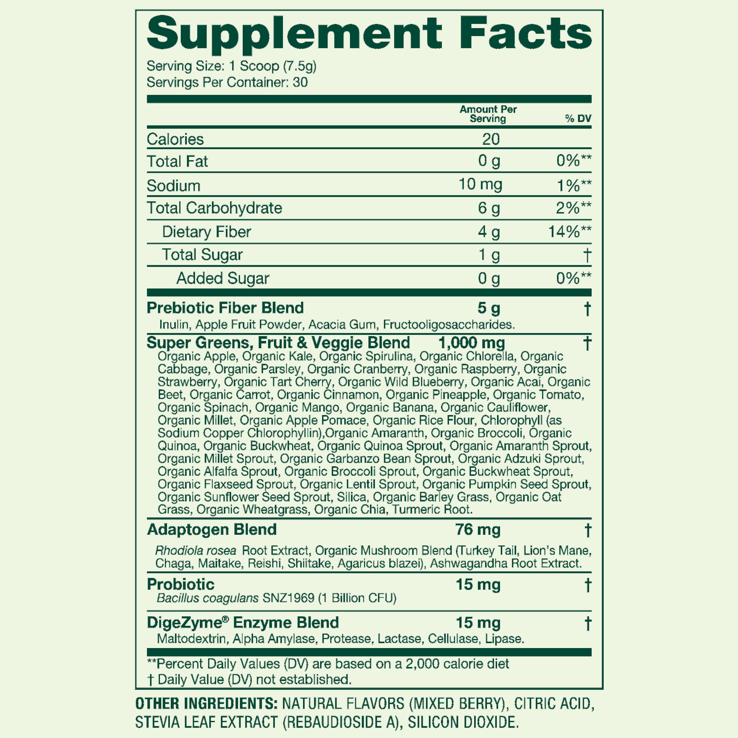 Spring Valley Daily Greens + Super Foods Digestive Health Dietary Supplement, Mixed Berry Flavor, 30 Servings, 7.94 oz