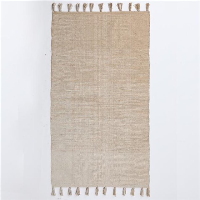 Luxen Home 4'x6' Handloom Yellow Cotton Chenille Rug with Tassels