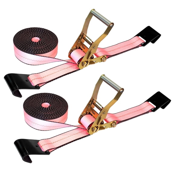 Mega Cargo Control USA 2 Pack Heavy Duty 2" x 30' Ratchet Tie Down Strap W/ Flat Hook WLL: 3333 lbs Pink