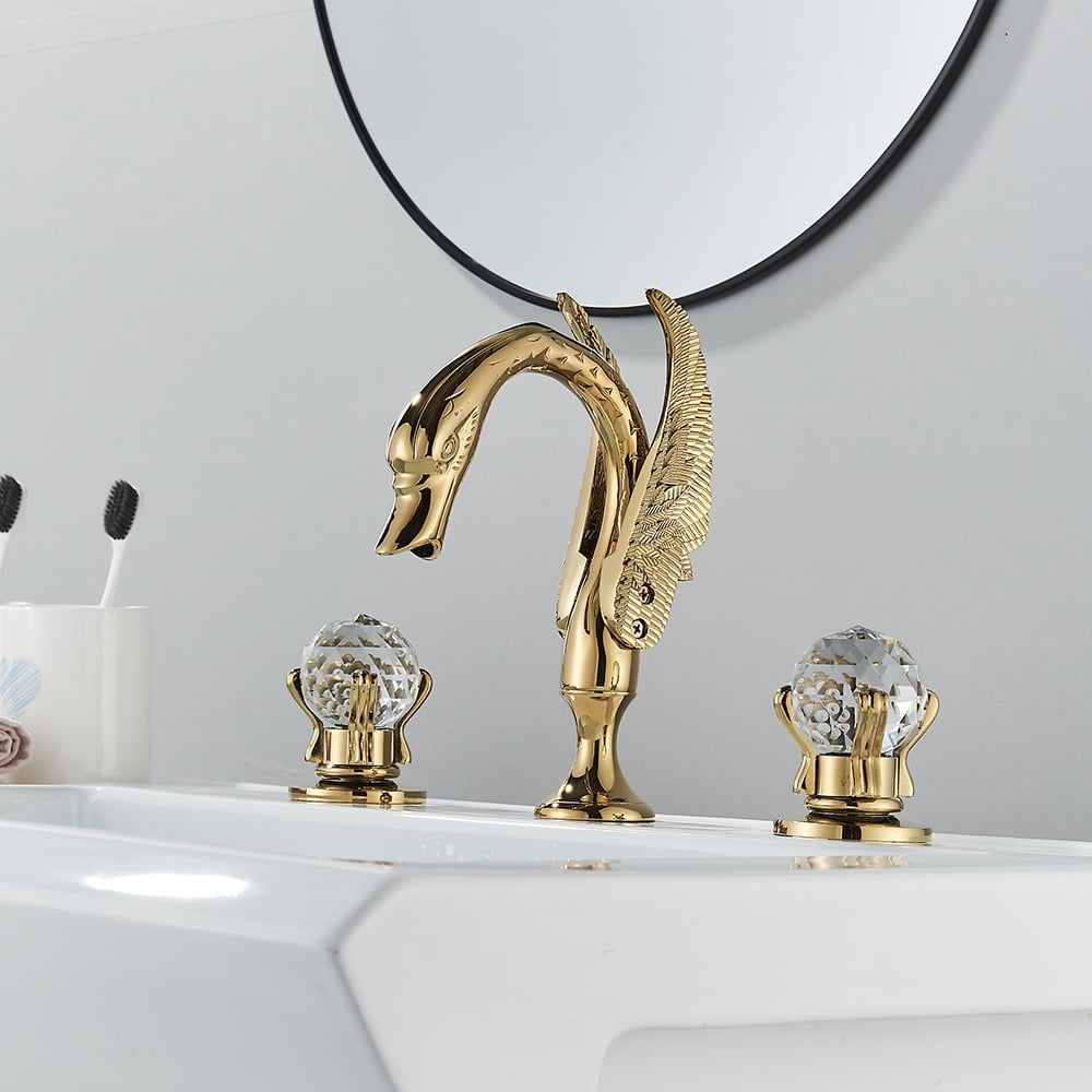 Senlesen Swan Ceramic Gold Widespread Basin Faucet