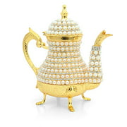 Luxurious Copper and Brass Elegant Tea Pot, Decorated with Crystals and Pearls Resistant to High Temperatures (Large Gold Teapot)