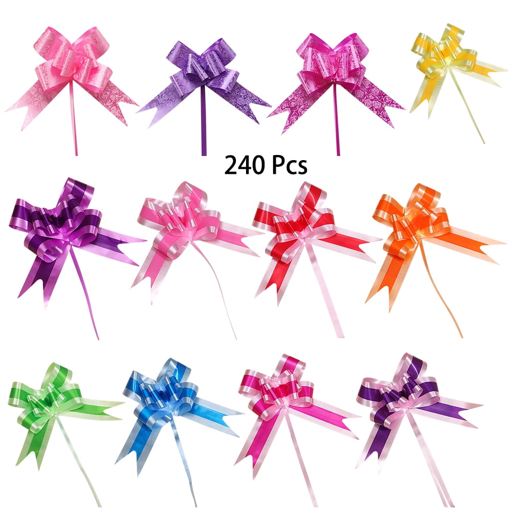 240Pcs Gift Wrap Pull Bows 12 Colors Large Pull Bow Gift Wrapping Bows Ribbon Bow for Gift Basket Gift Bag Box Wrapping Decor Wedding Ornaments