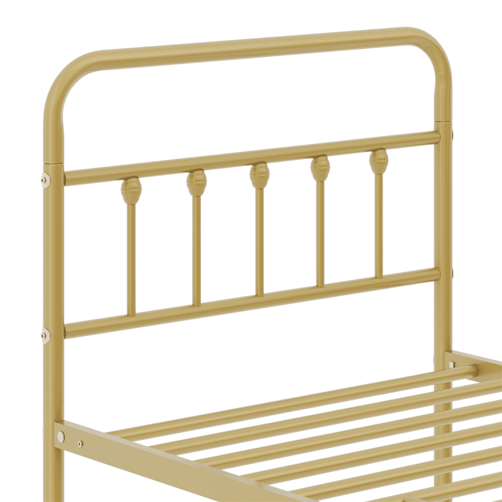 Alden Design Twin Size Metal Platform Bed Frame with High Headboard and Footboard for Adult, Antique Gold