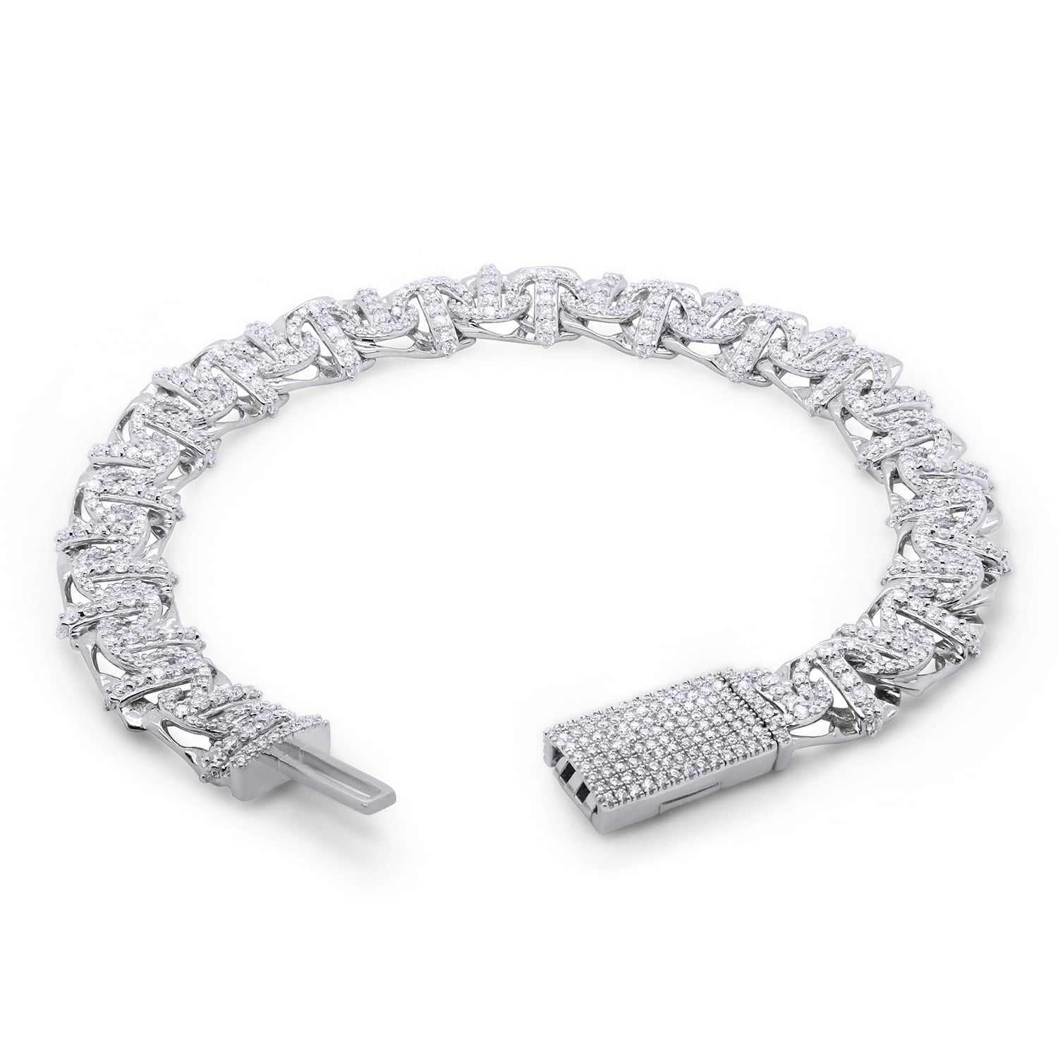 Round Cut Lab Created Moissanite Diamond 10MM Width Chino Miami Cuban Link Chain Bracelet For Men In 14k White Gold Over Sterling Silver(G-H/VVS1/4.70 Ct)-8.25 Inch