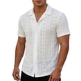 thumbnail image 4 of Daiosportswear Men'S Eyelets Summer Lapel Shirts - Loose Button Down Short Sleeve Hawaiian Beach Shirts White XL(XL), 4 of 8