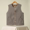 thumbnail image 3 of Fanxing Womens Crop Fleece Vest Plus Size Sleeveless Winter Warm Jacket V Neck Button Down Gilet Waistcoat with Pocket Khaki 4XL, 3 of 6