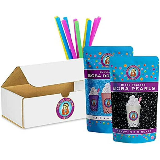 10+ Drinks Watermelon Boba Tea Kit Tea Powder, Tapioca Pearls & Straws By Buddha Bubbles Boba