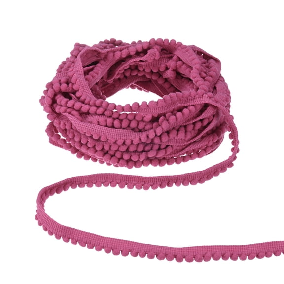 Uxcell 1-Pack Pom Pom Ball Fringe Trim, 10 Yards 5mm Mini Pom Pom Trim Ribbon for Home Decoration/DIY Crafts, Rose Red