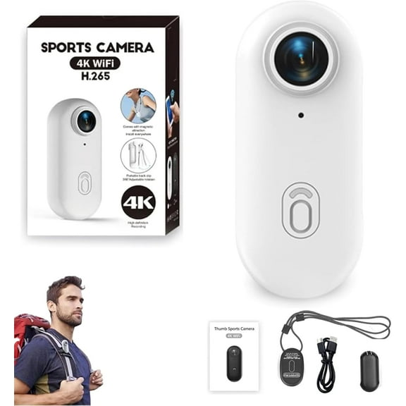 Nova Caplens - POV Camera, 2025 New Treklon 4s Body Camera, Wearable Video Recorder, 4k Thumb Action Camer, Thumb Action Cameras for Sports & Adventures (White,32G)
