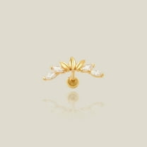 Anygolds 14K real solid Gold Dainty Leaf CZ Stud Flat Back Piercing 18G