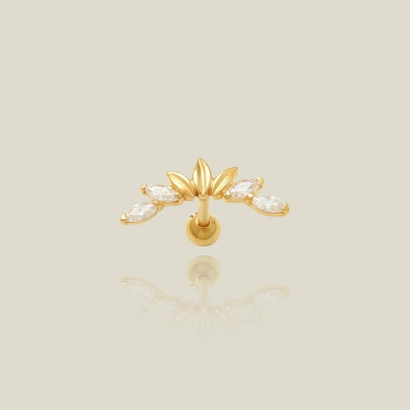 Anygolds 14K real solid Gold Dainty Leaf CZ Stud Flat Back Piercing 18G