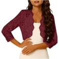 thumbnail image 3 of Yxbdin Lace Shrug Cardigans for Women Summer 3/4 Sleeve Bolero Shrug Lightweight Open Front Cardigan Elegant Cropped Shrug Tops for Dresses, 3 of 8