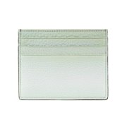 Fendi FF Logo Light Gray and Blue Pebbled Calf Leather Card Case Wallet