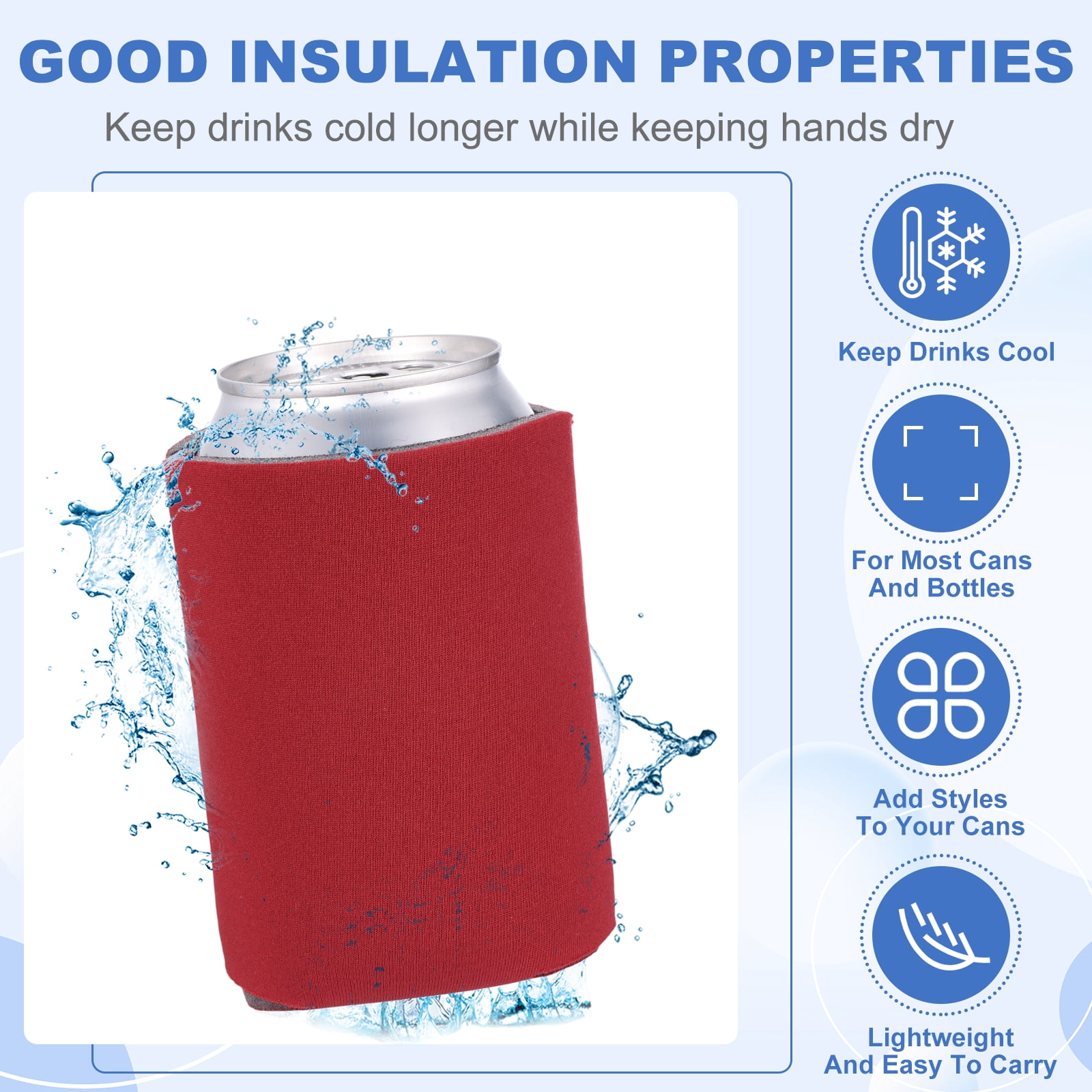 Uxcell 20Pcs Beer Can Coolers Covers, Neoprene Blank Drink Cooler Sleeves Collapsible Insulated Reusable Soda Cover for 10oz Bottles Seltzer DIY Weddings Beach Picnic Party, Red