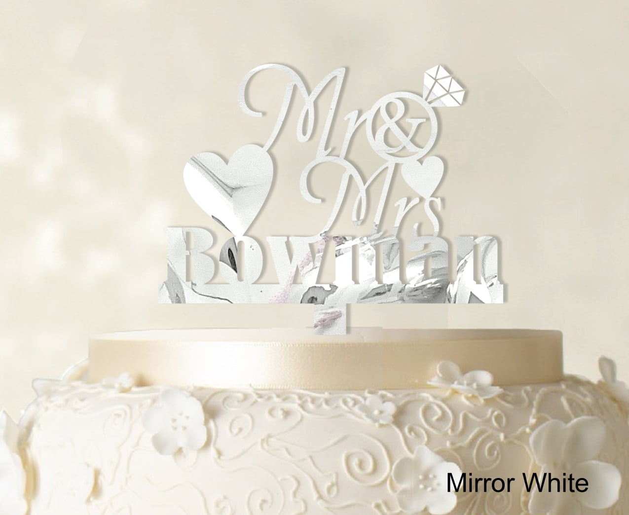 "Personalized Mr & Mrs Wedding Cake Topper Personalized Mirror Cake