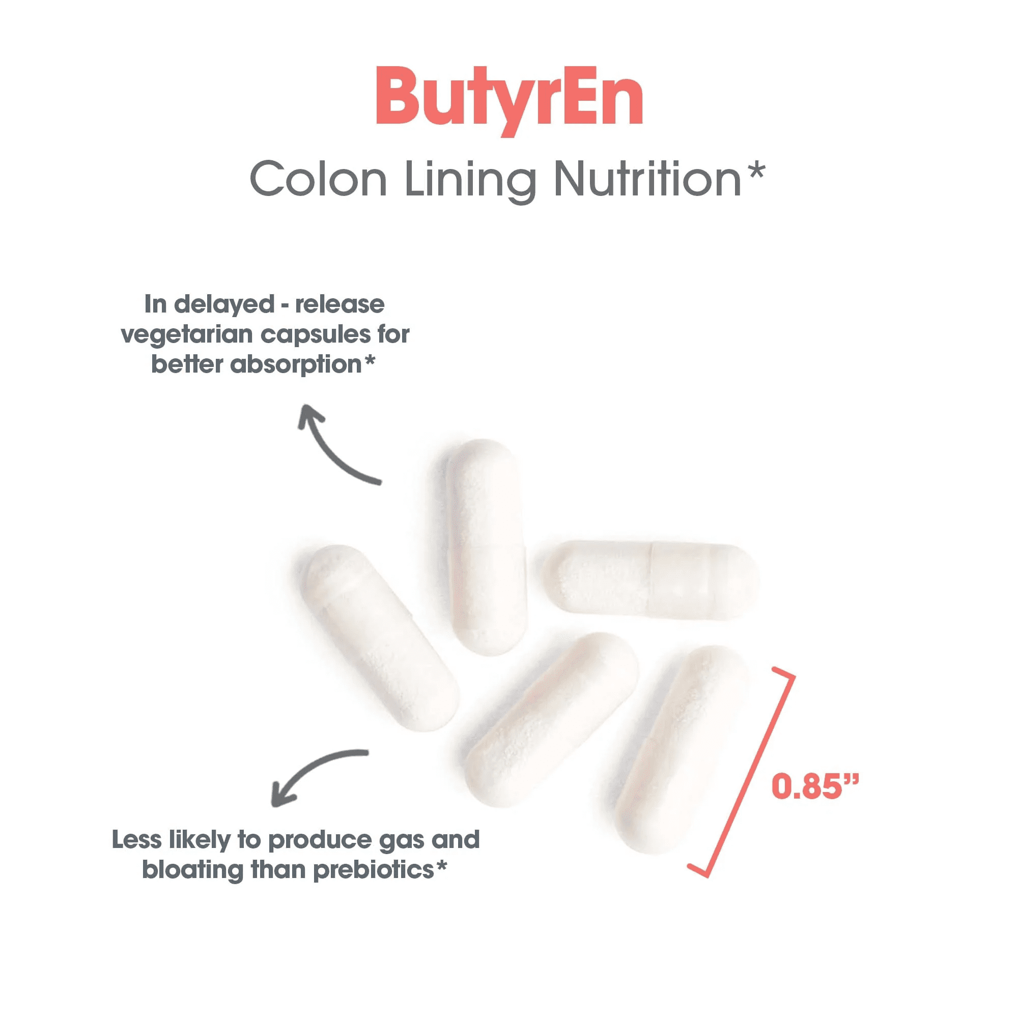 ARG ButyrEn Colon Lining Nutrition - Supports Gut and Colon Health - Digestive Support - Delivers 200 mg - Vegetarian & Hypoallergenic - 100 Servings - 100 Delayed-Release Capsules