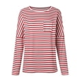 thumbnail image 5 of XAOFW Long Sleeve Crewneck Striped T Shirt For Women Comfortable Casual Basic Tee Home Lounging Stylish Top, 5 of 5