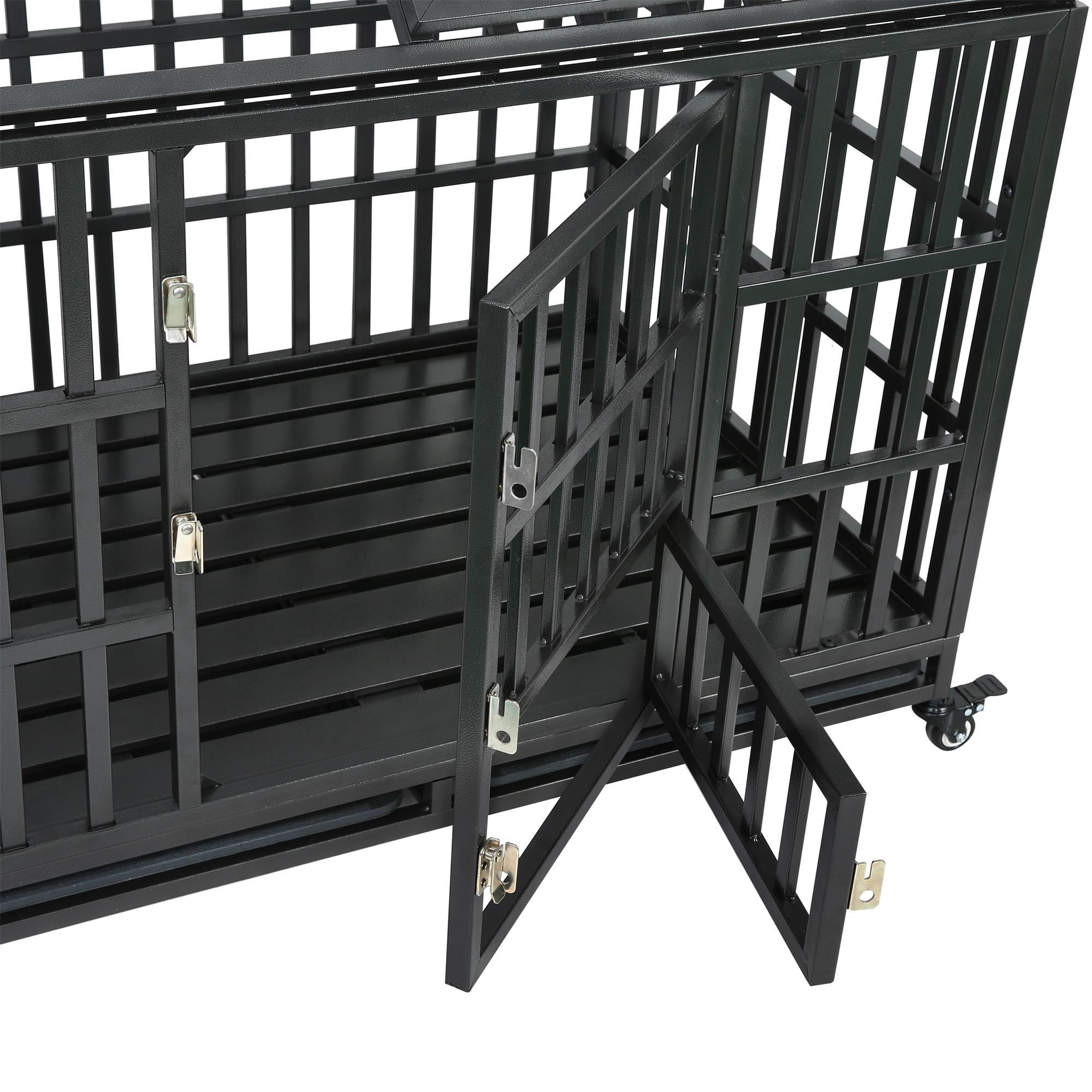 Pefilos 48" Heavy Duty Dog Cage Metal Kennel and Crate for Medium and Large Dogs, Pet Playpen with Four Wheels, Black Pefilos 48" Heavy Duty Dog Cage Metal Kennel and Crate for Medium and Large Dogs, Pet Playpen with Four Wheels, Black