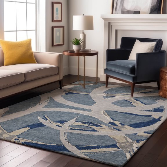 Addison Rugs Mayfield Premium Machine Washable Transitional Circles Denim Rectangle Rug, 9' x 12'
