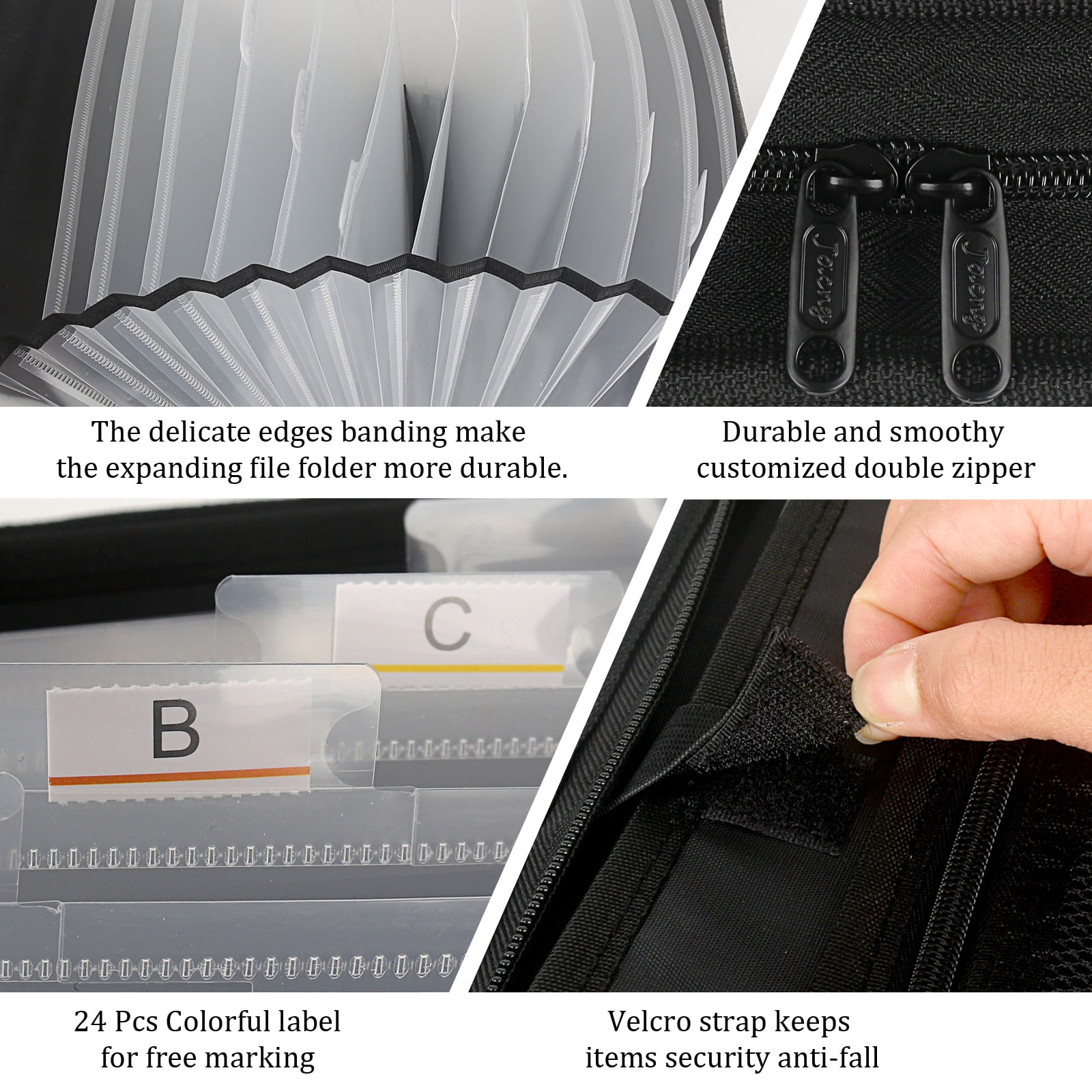 13 Pockets Accordian Expanding File Organizer with Handle & Labels for Home Trave School Office Dark Grey