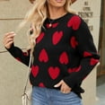 thumbnail image 5 of JGGSPWM Womens Heart Print Long Sleeve Sweater Pullover Cute Crewneck Casual Knitted Valentines Day Gift Black XL, 5 of 8