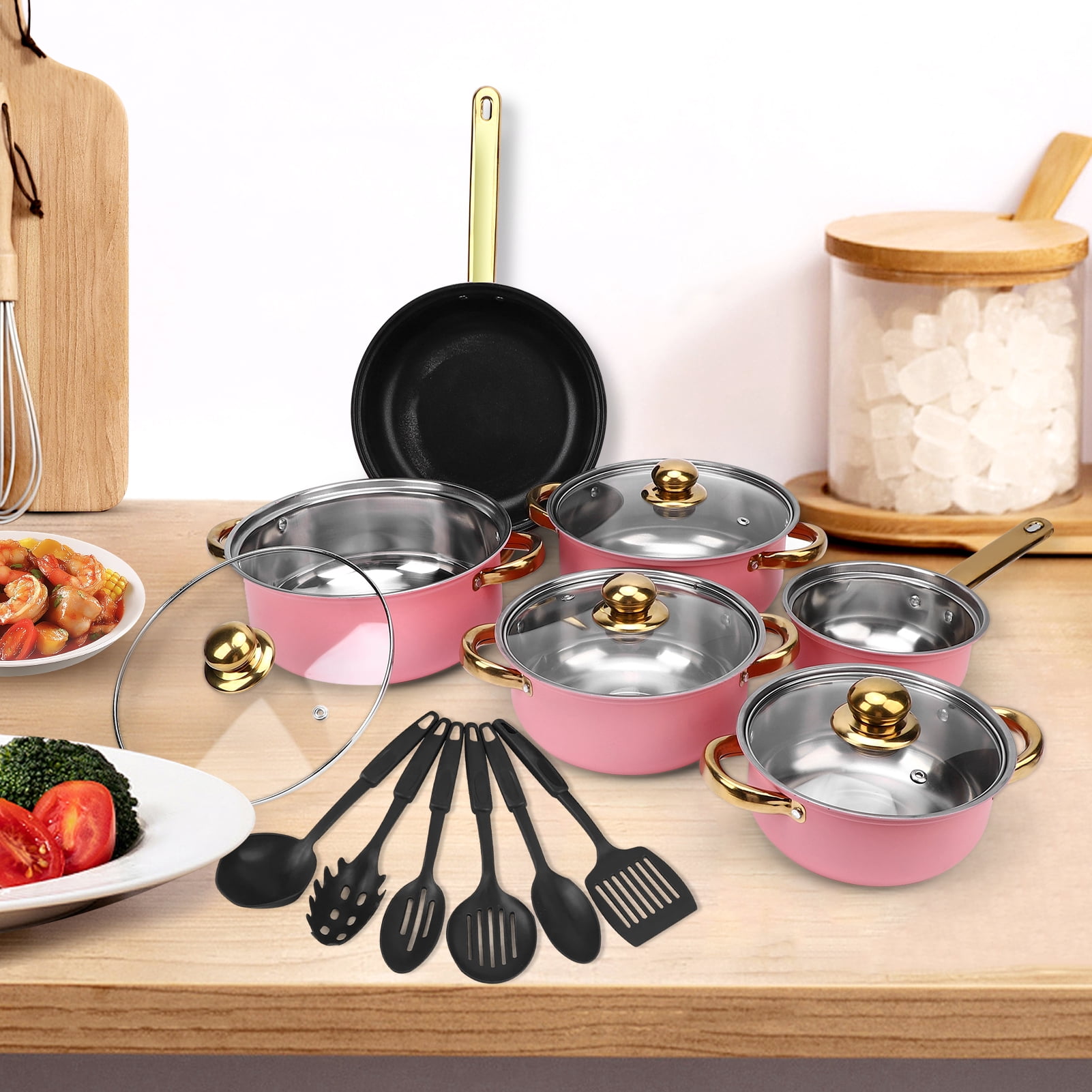 18 Piece Cookware Set, Kitchen Nonstick Pots and Pans Set with Glass Lid for Cooking, Induction & Dishwasher