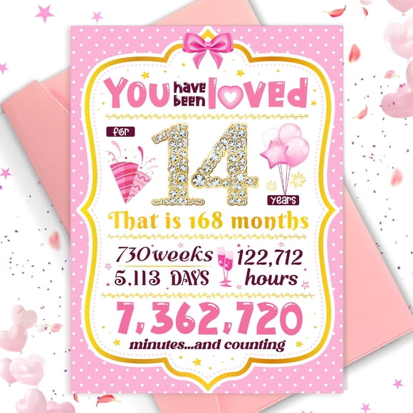 Tarjeta de cumpleaños TSVATE de 14 cumpleaños para niña de 14 años