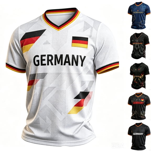 2026 Soccer Cup Waffle Knit Jersey for Men, V-Neck Short Sleeve Pullover with Geometric Flag Graphic Print for Fan Gathering & Summer Streetwear Black L