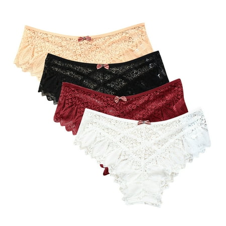 uublik Value 4-Pack  Women Thongs No Show Thong Lace Panties Breathable Comfortable Underwear Womens