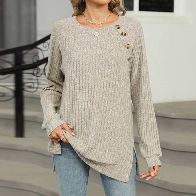 DecSea Women's Henley Tunic Tops Fall Tshirt Long Sleeve Casual Raglan Round Neck Blouses