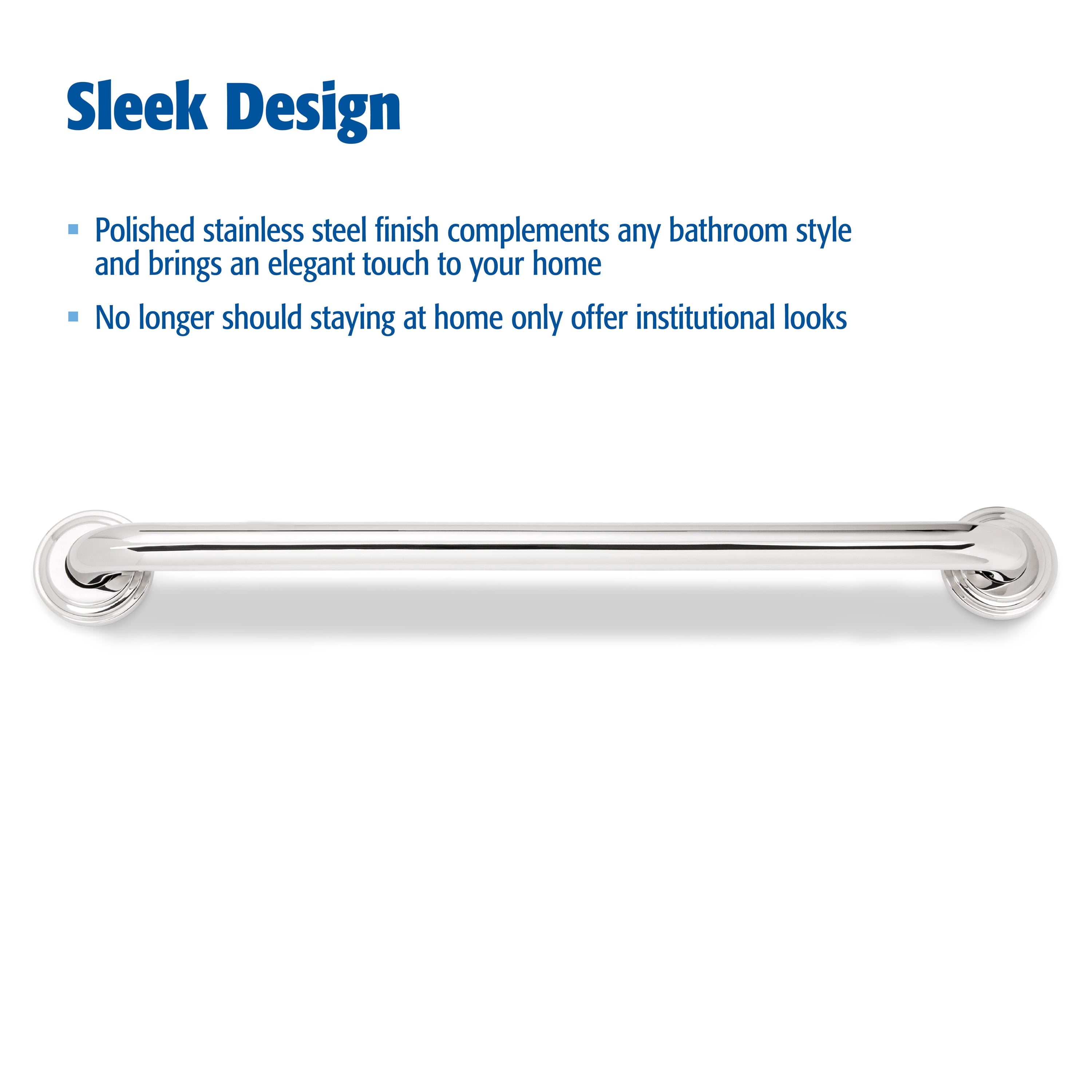 Keeney 901PS-DF1 1.25 x 16 in. Polished Stainless Steel Grab Bar with Designer Flange
