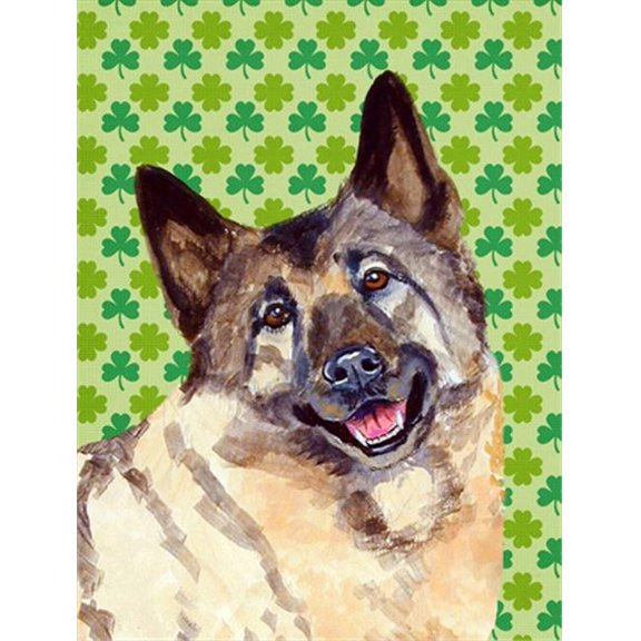 Norwegian Elkhound St. Patricks Day Shamrock Portrait Flag - Garden Size, 11 x 15 in.