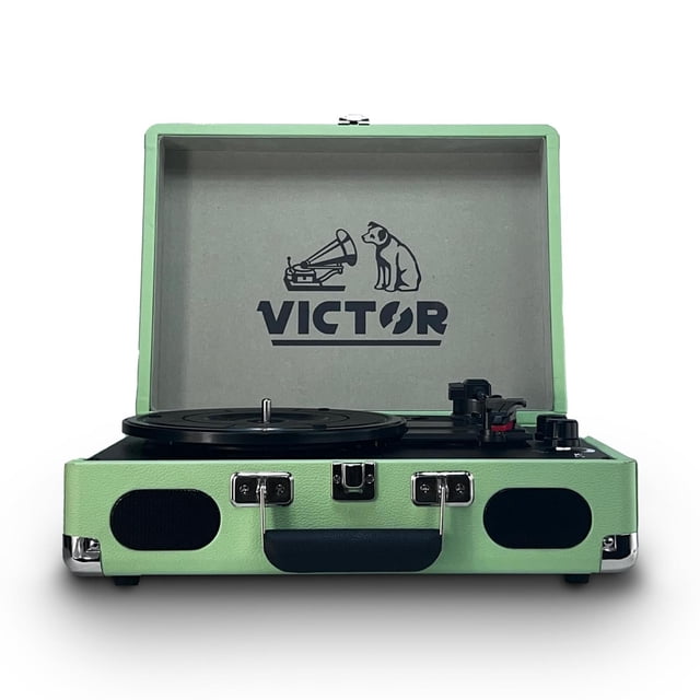 Tocadiscos Victor Metro Plus Bluetooth Negro Recargable con Altavoces Estéreo Integrados y Salida RC