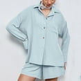 thumbnail image 6 of AINIYS Womens Two Piece Long Sleeve Shirts Sets Outfits Button Down Loose Shirt Short Pants Fall Set Sky Blue XL, 6 of 9