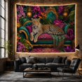 thumbnail image 6 of Leopard on Teal Velvet Sofa in Lush Jungle Scene Moody Maximalist for Animal Lovers Tropical Wall Art Housewarming Gift Tapestry Wall Hanging for Bedroom Living Room and Dorm, 6 of 7