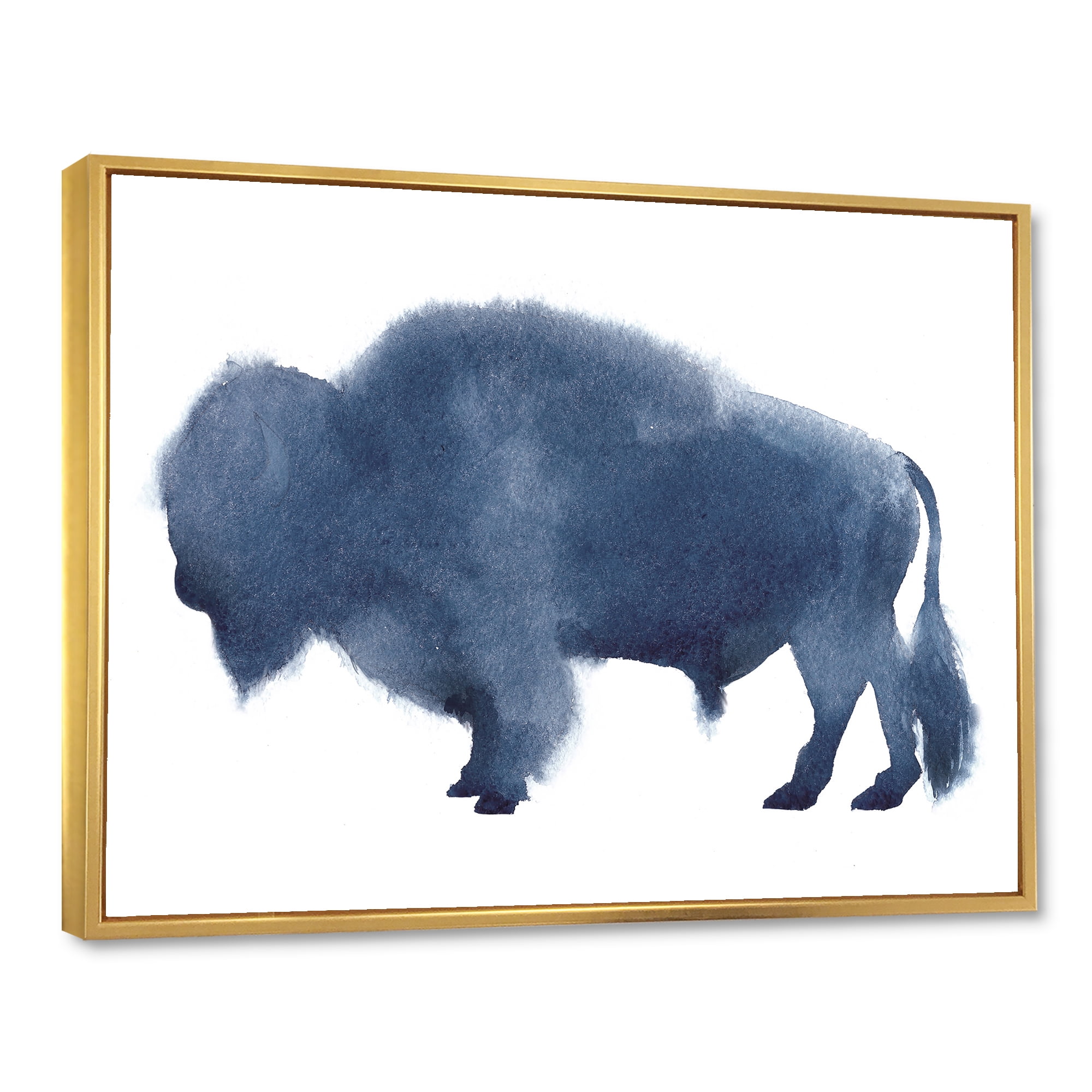 Designart 'Navy Blue Bison Silhouette On White' Farmhouse Framed Canvas Wall Art Print