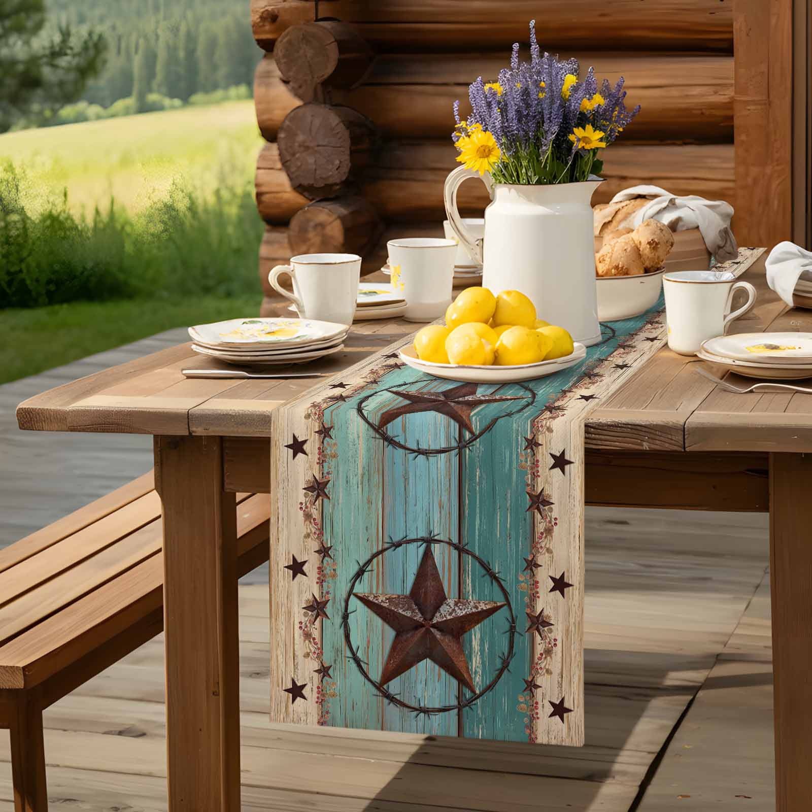 Western Star Farm Vintage Wood Board Table Runner 90 Inches Long, Bless Home Quote Table Runners Tabletop Scarf Kitchen Dining Tables Decoration for Home Party Indoor Outdoor