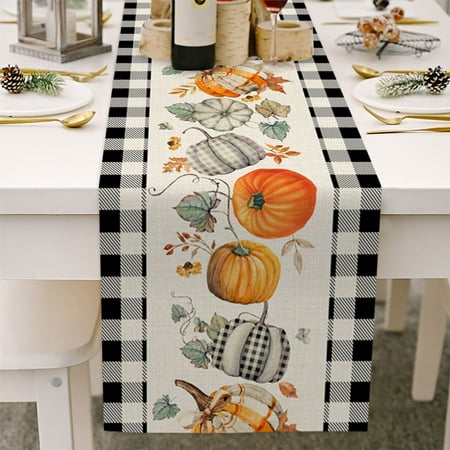 

Guvpev Thanksgiving Table Runners 70 Inches Long x 13 Linen Holiday Pumpkins Fall Autumn Turkey Kitchen Dining Coffee Party Farmhouse Rustic Outdoor Decor Table Runner