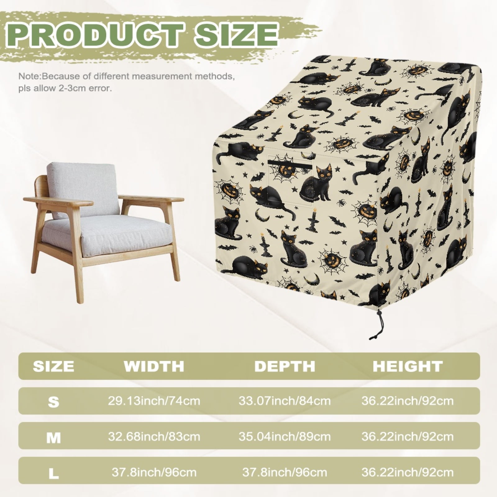 Renewold Outdoor Chair Covers Waterproof Adirondack Chair Covers Weather-Proof Lawn Patio Furniture Protection for Patio Deck Porch Halloween Decor, 32"x35"x36", Black Cat Pumpkin Bat Beige