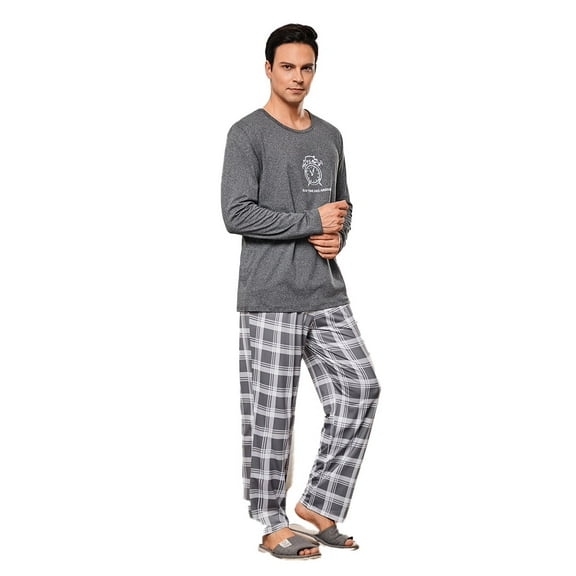Men's long-sleeved long pants with round neck, casual and comfortable printed home wear set that can be worn outside